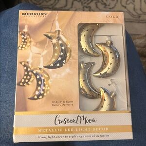 Crescent Moon Gold Metallic LED Battery Powered Lights